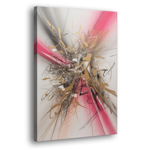 Dynamic Geometric Harmony Pink and Gold Abstract - Canvas Wall Art - Side
