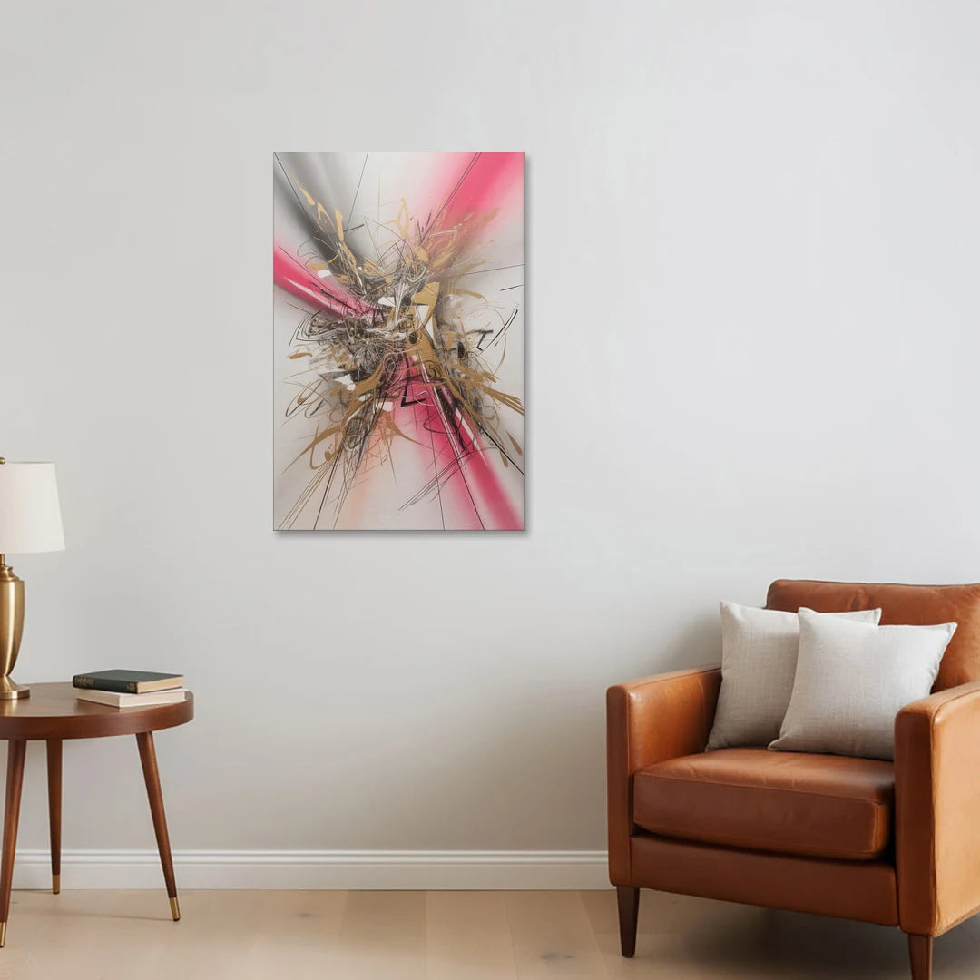 Dynamic Geometric Harmony Pink and Gold Abstract - Canvas Wall Art - Sofa - 24x36