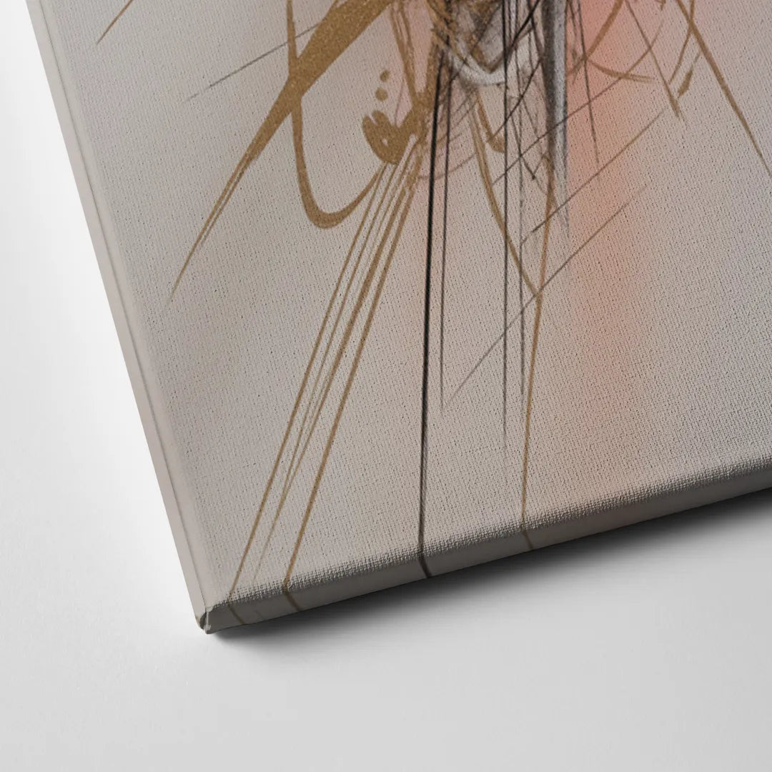 Dynamic Geometric Harmony Pink and Gold Abstract Canvas Close Up