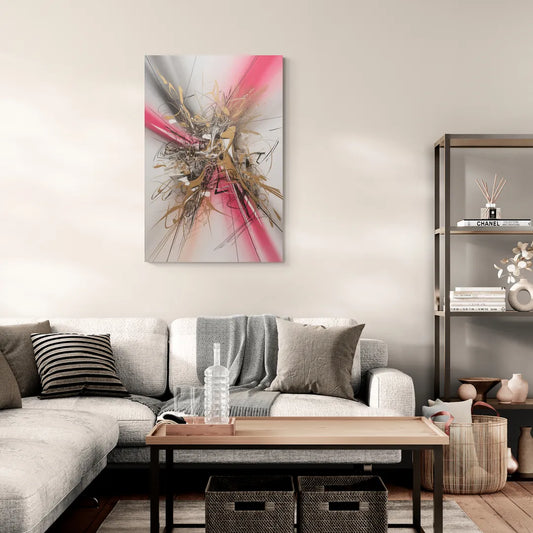 Dynamic Geometric Harmony Pink and Gold Abstract - Canvas Wall Art Living Room