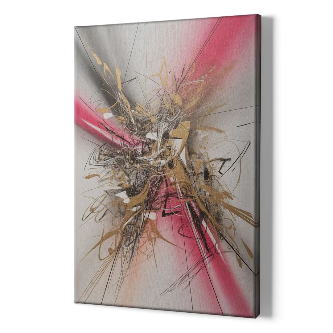 Dynamic Geometric Harmony Pink and Gold Abstract - Canvas Print Art Sides