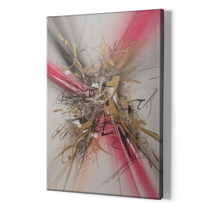 Dynamic Geometric Harmony Pink and Gold Abstract - Canvas Print Art Sides