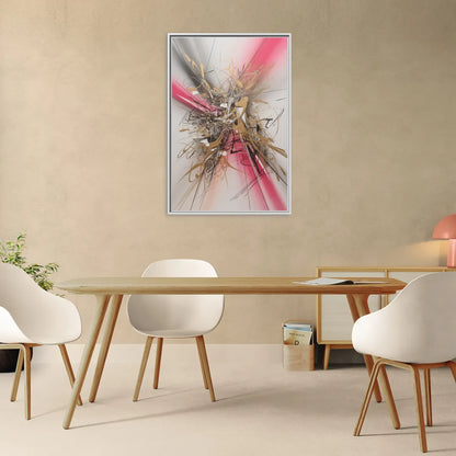 Dynamic Geometric Harmony Pink and Gold Abstract - Living Room White Frame Canvas