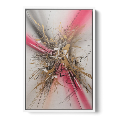 Dynamic Geometric Harmony Pink and Gold Abstract - White Frame Canvas