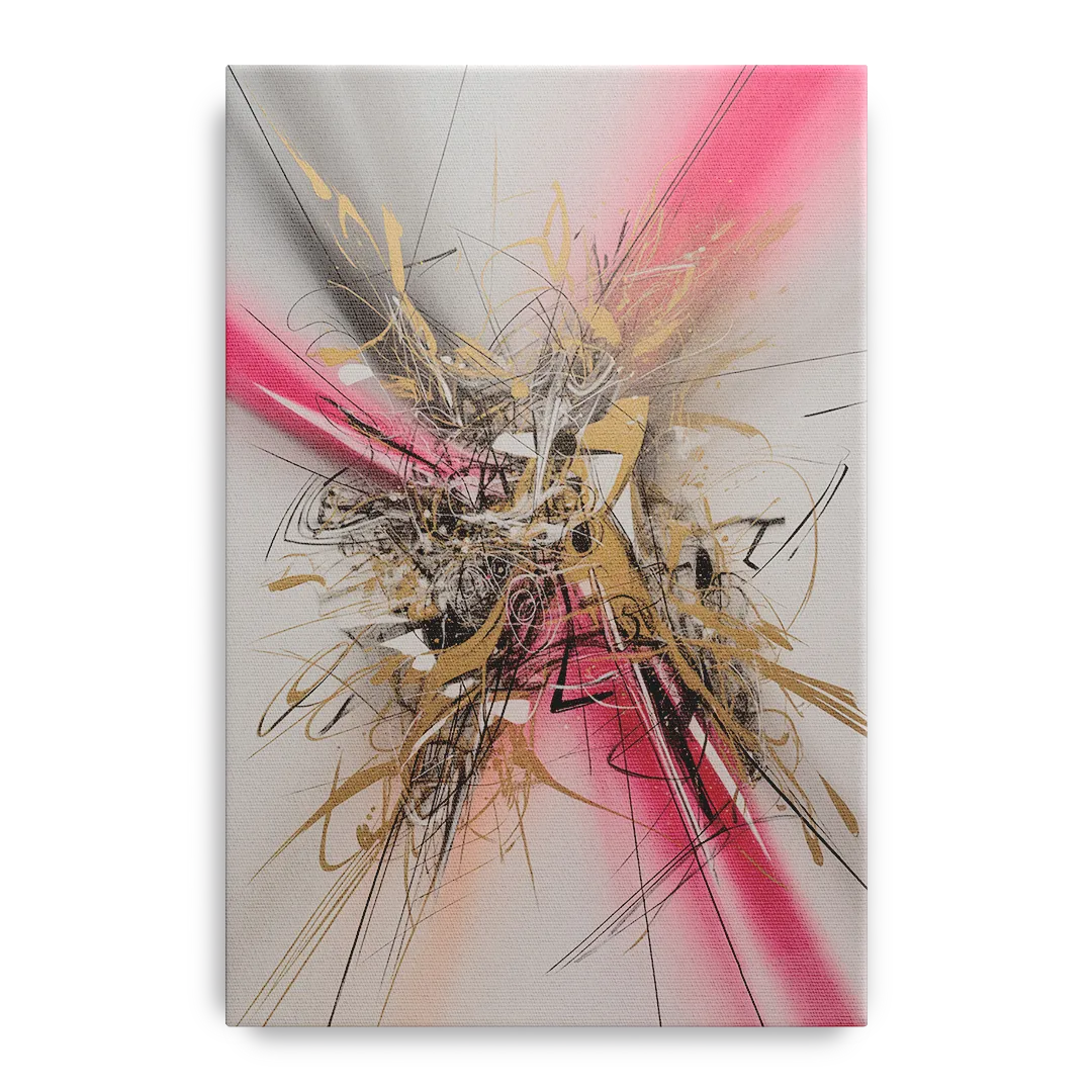 Dynamic Geometric Harmony Pink and Gold Abstract Front - Canvas Wall Art