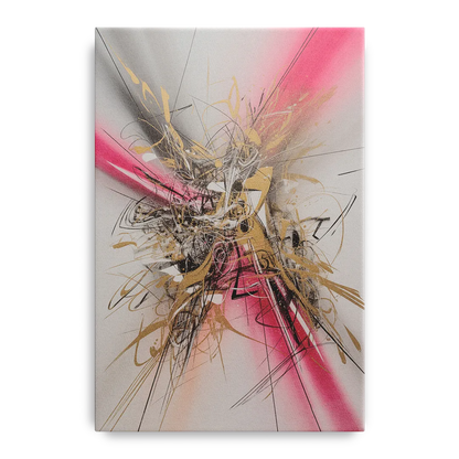 Dynamic Geometric Harmony Pink and Gold Abstract Front - Canvas Wall Art