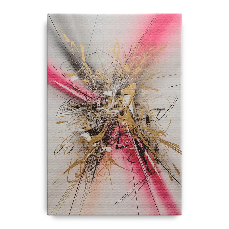 Dynamic Geometric Harmony Pink and Gold Abstract Front - Canvas Wall Art