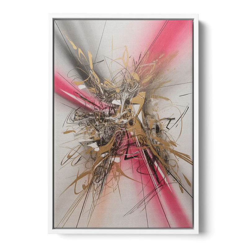 Dynamic Geometric Harmony Pink and Gold Abstract Front - White Canvas Wall Art