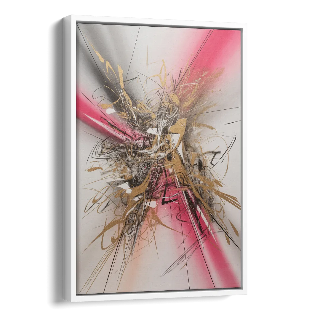Dynamic Geometric Harmony Pink and Gold Abstract Side - White Canvas Wall Art