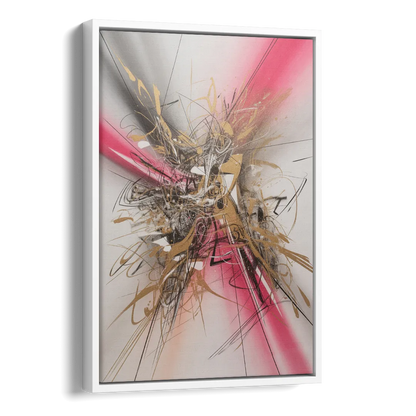 Dynamic Geometric Harmony Pink and Gold Abstract Side - White Canvas Wall Art