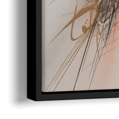 Dynamic Geometric Harmony Pink and Gold Abstract - Close-Up Black Frame Canvas