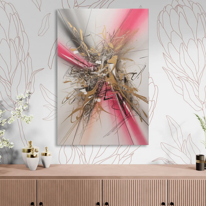 Dynamic Geometric Harmony Pink and Gold Abstract Living Room - Canvas Wall Art