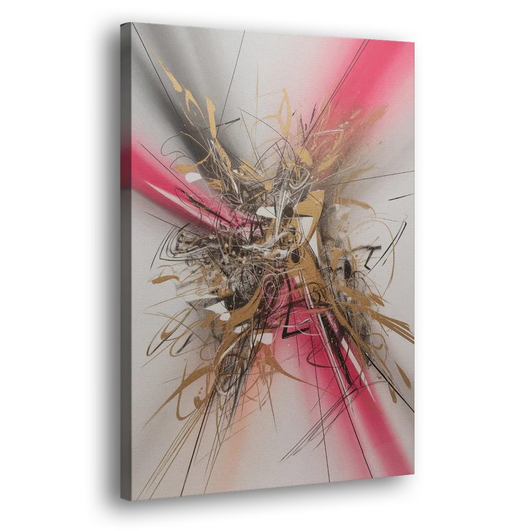Dynamic Geometric Harmony Pink and Gold Abstract Side - Canvas Wall Art