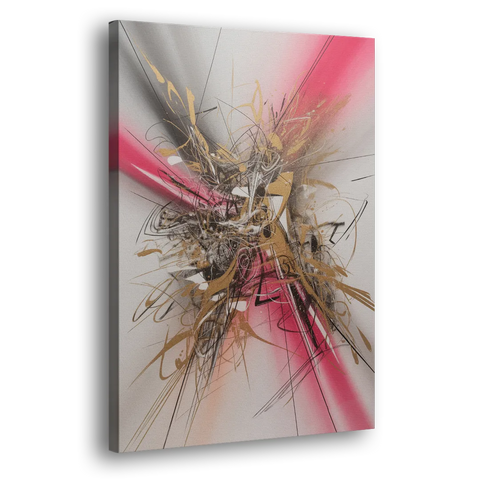 Dynamic Geometric Harmony Pink and Gold Abstract - Canvas Wall Art