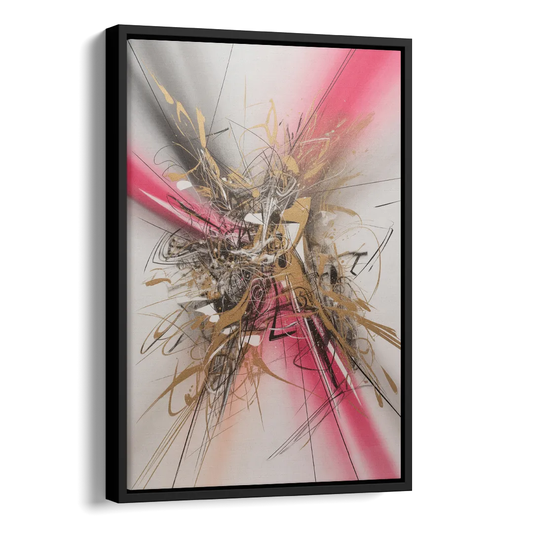 Dynamic Geometric Harmony Pink and Gold Abstract Side - Black Canvas Wall Art