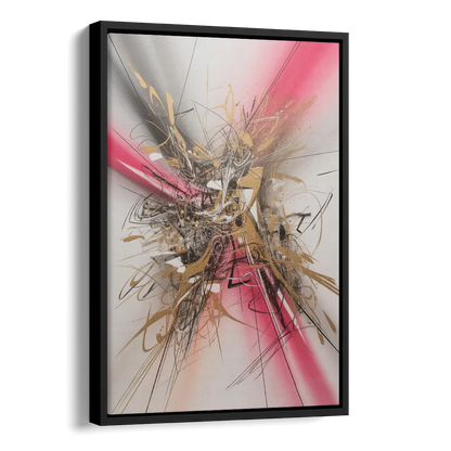 Dynamic Geometric Harmony Pink and Gold Abstract Side - Black Canvas Wall Art