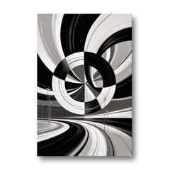 Dynamic Geometric Motion Black and White Abstract - Canvas Wall Art - Front
