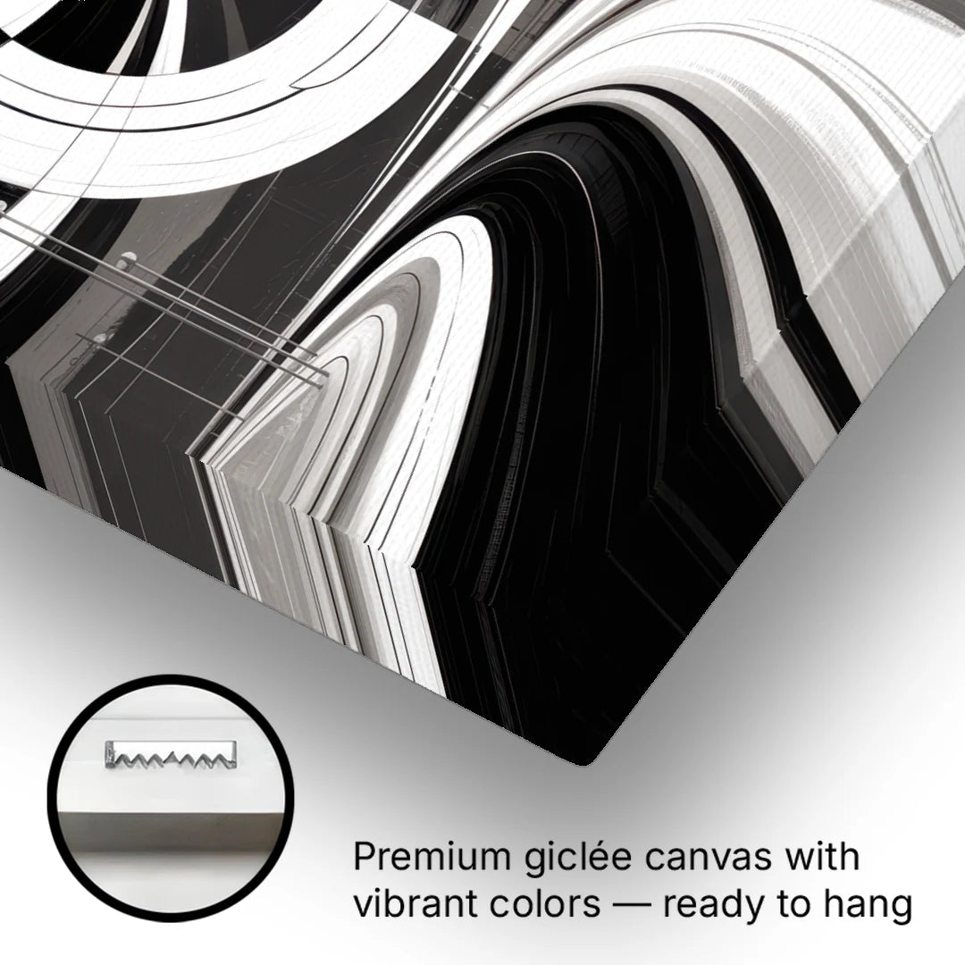Dynamic Geometric Motion Black and White Abstract - Canvas Wall Art - Gallery Wrap Corner