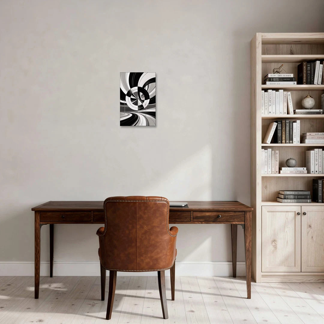 Dynamic Geometric Motion Black and White Abstract - Canvas Wall Art - Office - 12x18