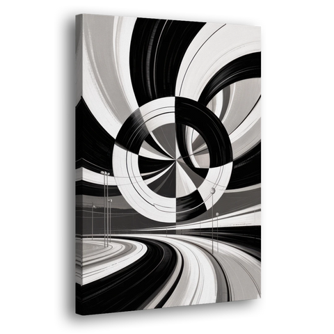 Dynamic Geometric Motion Black and White Abstract - Canvas Wall Art - Side
