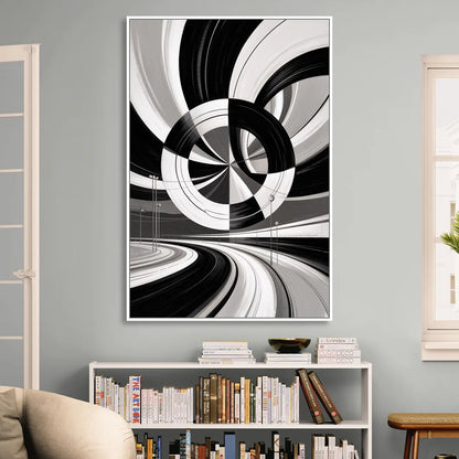 Dynamic Geometric Motion Black and White Abstract Living Room - White Canvas Wall Art