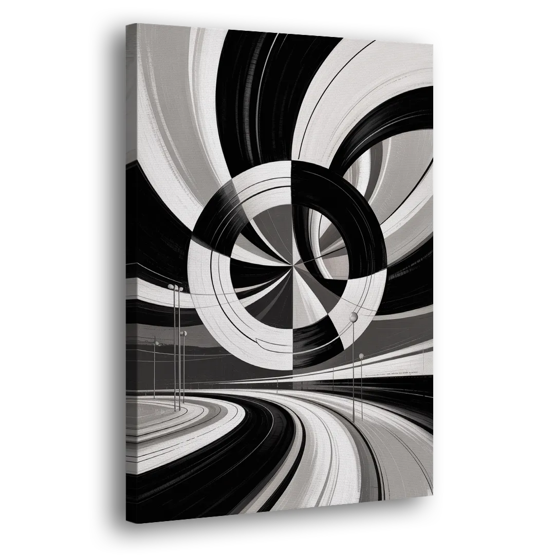 Dynamic Geometric Motion Black and White Abstract Side - Canvas Wall Art