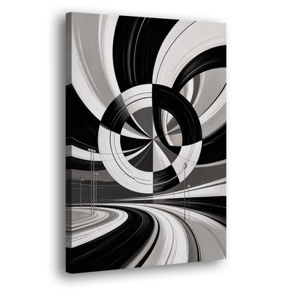 Dynamic Geometric Motion Black and White Abstract Side - Canvas Wall Art