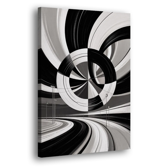 Dynamic Geometric Motion Black and White Abstract Side - Canvas Wall Art