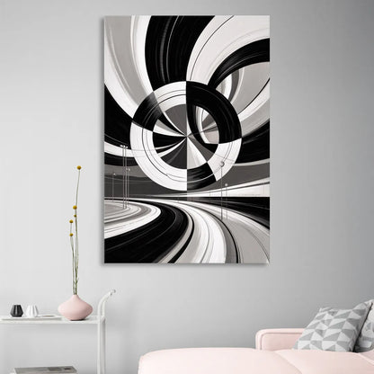 Dynamic Geometric Motion Black and White Abstract Sitting Room - Canvas Wall Art