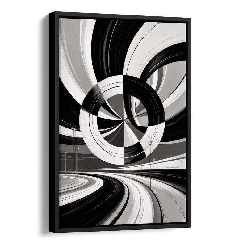 Dynamic Geometric Motion Black and White Abstract Side - Black Canvas Wall Art