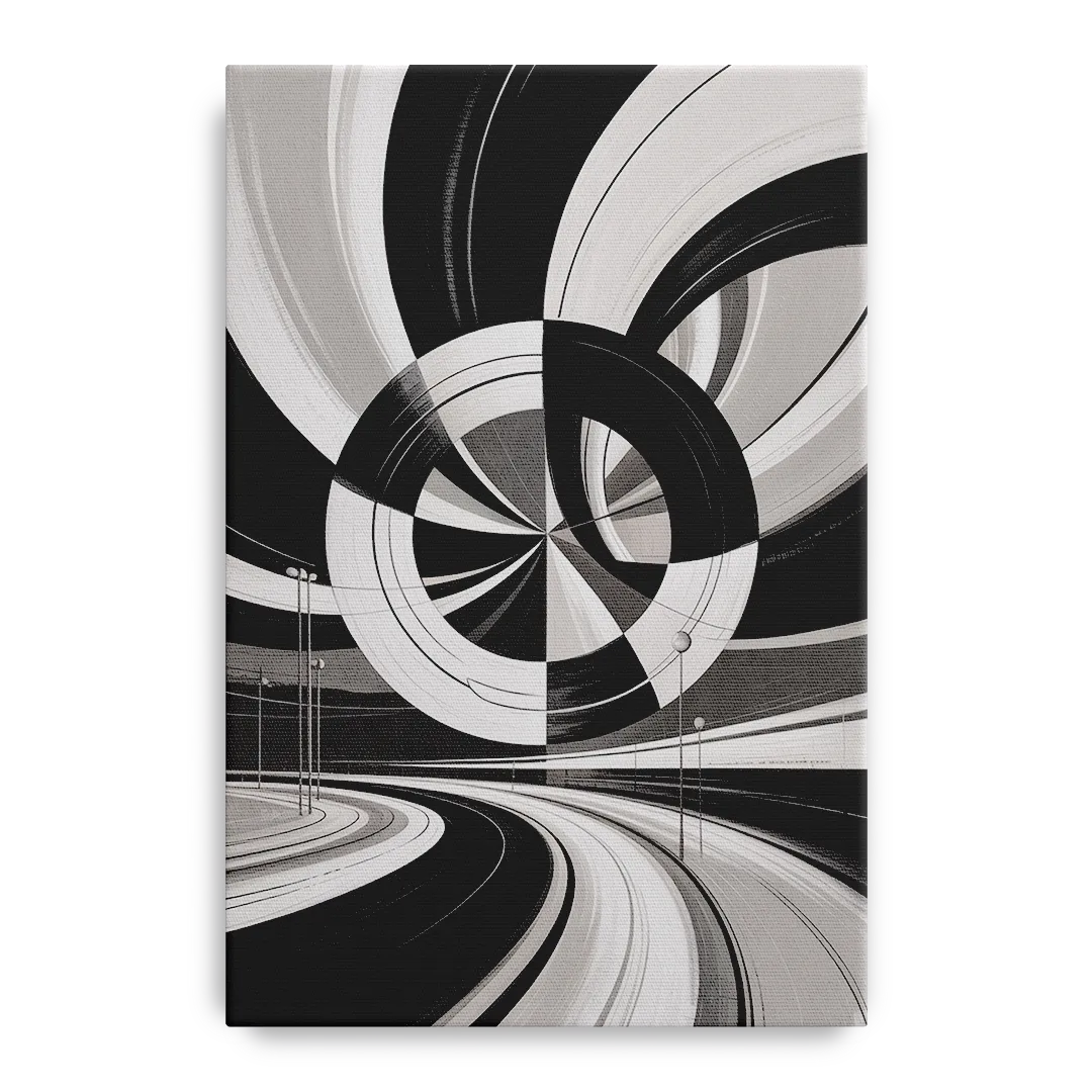 Dynamic Geometric Motion Black and White Abstract Front - Canvas Wall Art