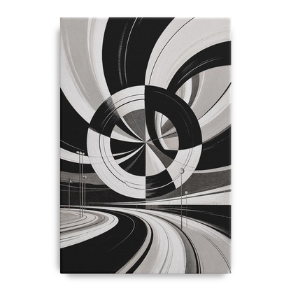 Dynamic Geometric Motion Black and White Abstract Front - Canvas Wall Art