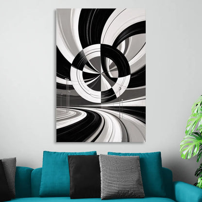 Dynamic Geometric Motion Black and White Abstract Living Room - Canvas Wall Art