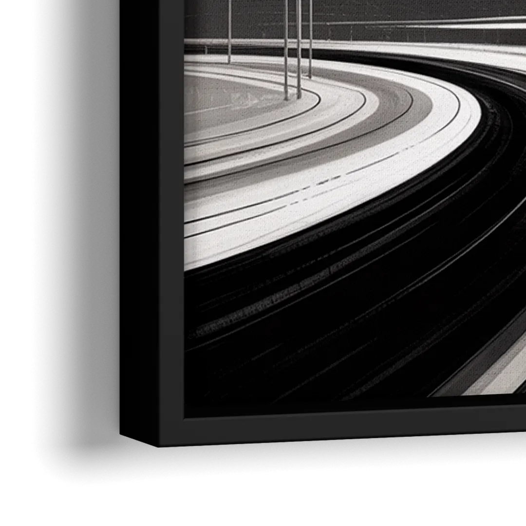 Dynamic Geometric Motion Black and White Abstract - Close-Up Black Frame Canvas