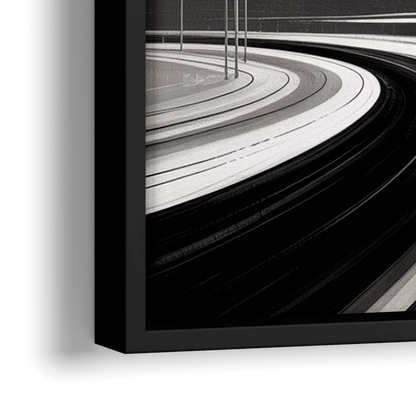 Dynamic Geometric Motion Black and White Abstract - Close-Up Black Frame Canvas