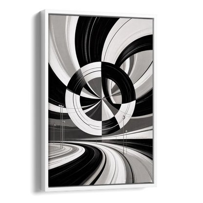 Dynamic Geometric Motion Black and White Abstract Side - White Canvas Wall Art