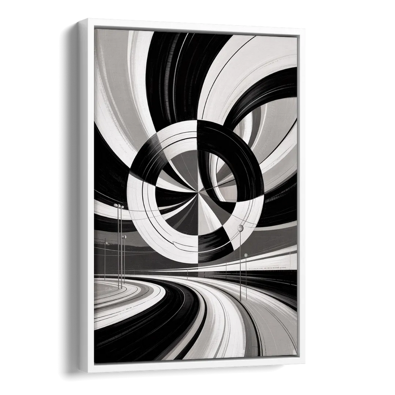Dynamic Geometric Motion Black and White Abstract Side - White Canvas Wall Art
