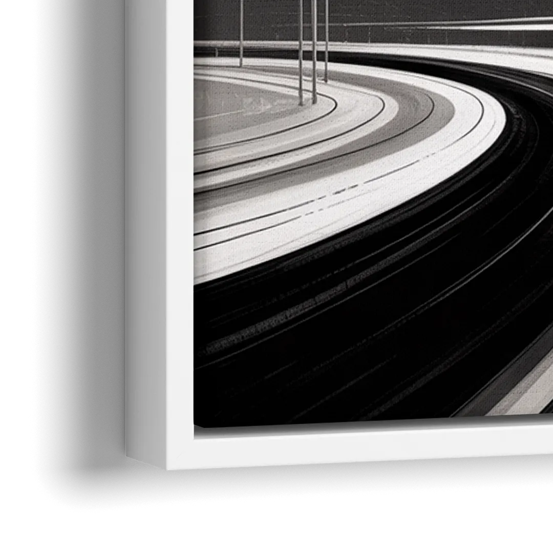 Dynamic Geometric Motion Black and White Abstract - Close-Up White Frame Canvas