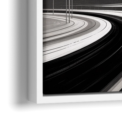 Dynamic Geometric Motion Black and White Abstract - Close-Up White Frame Canvas