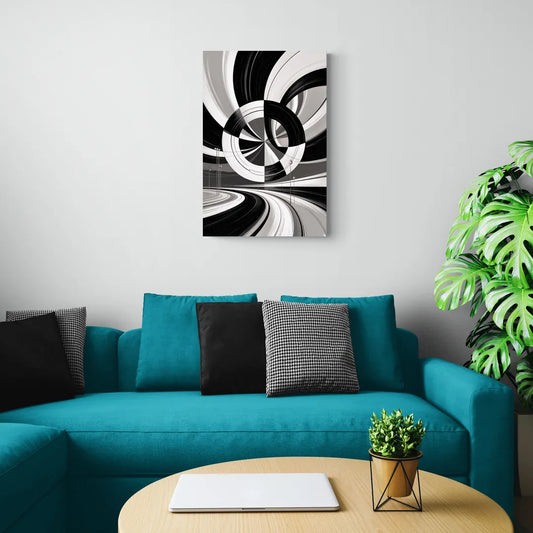 Dynamic Geometric Motion Black and White Abstract - Canvas Wall Art Living Room
