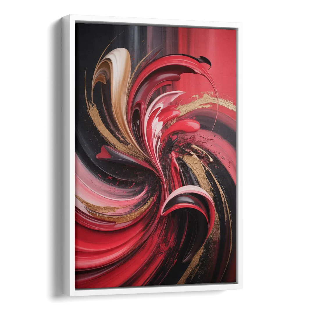 Dynamic Swirl Red Abstract Side - White Canvas Wall Art