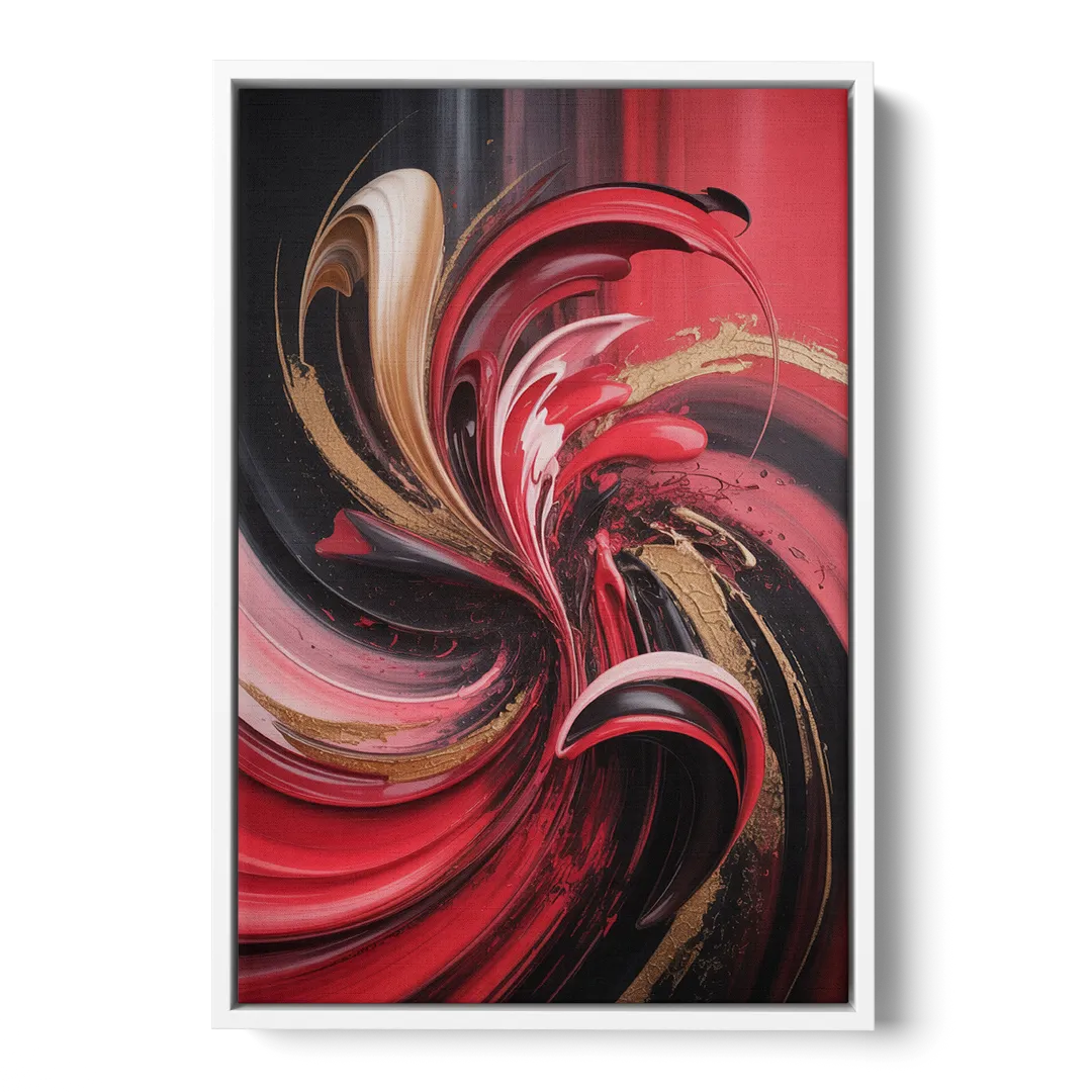 Dynamic Swirl Red Abstract Front - White Canvas Wall Art