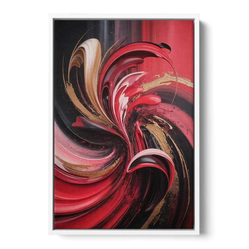 Dynamic Swirl Red Abstract Front - White Canvas Wall Art