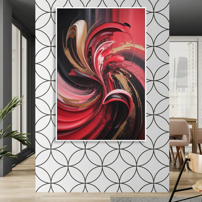Dynamic Swirl Red Abstract Living Room - White Canvas Wall Art