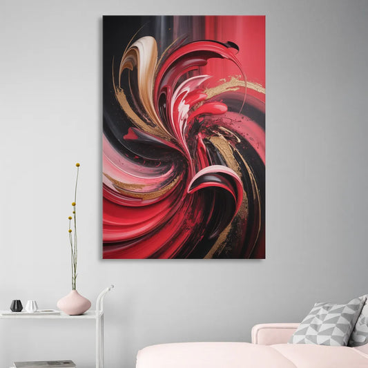 Dynamic Swirl Red Abstract Living Room - Canvas Wall Art
