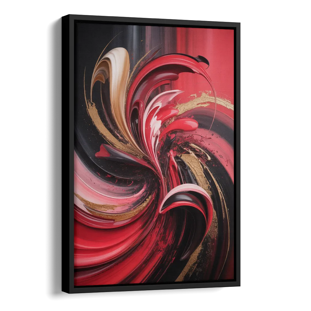 Dynamic Swirl Red Abstract Side - Black Canvas Wall Art