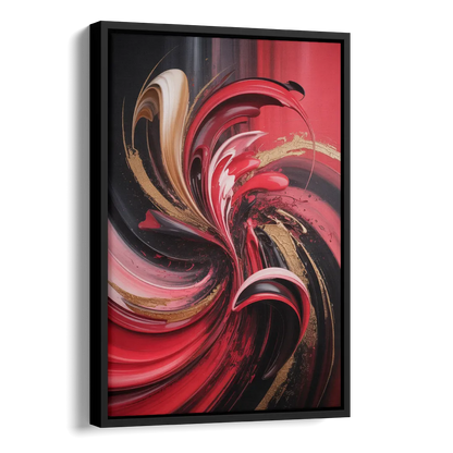 Dynamic Swirl Red Abstract Side - Black Canvas Wall Art