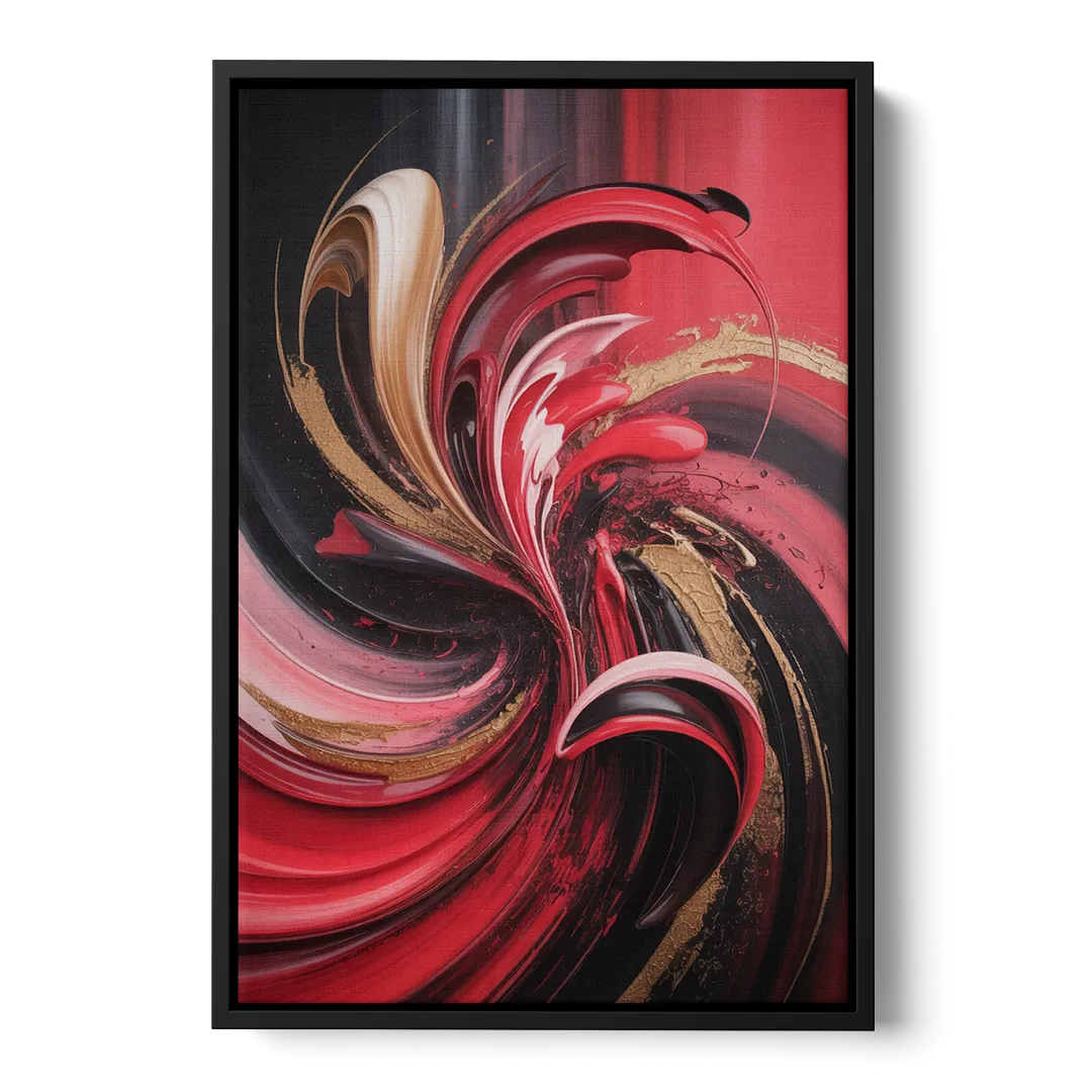Dynamic Swirl Red Abstract Front - Black Canvas Wall Art