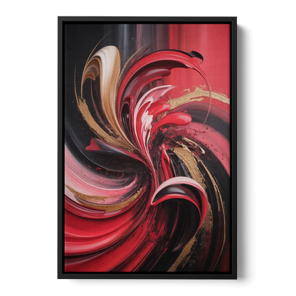 Dynamic Swirl Red Abstract Front - Black Canvas Wall Art