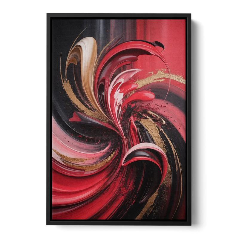 Dynamic Swirl Red Abstract Front - Black Canvas Wall Art